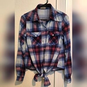 Passport Pink and Blue and White Plaid Western Shirt, Small